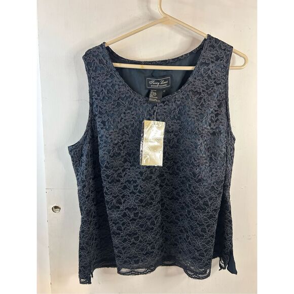 Terry Lewis size 20 2x black lace overlay tank rayon blend new - Picture 2 of 8